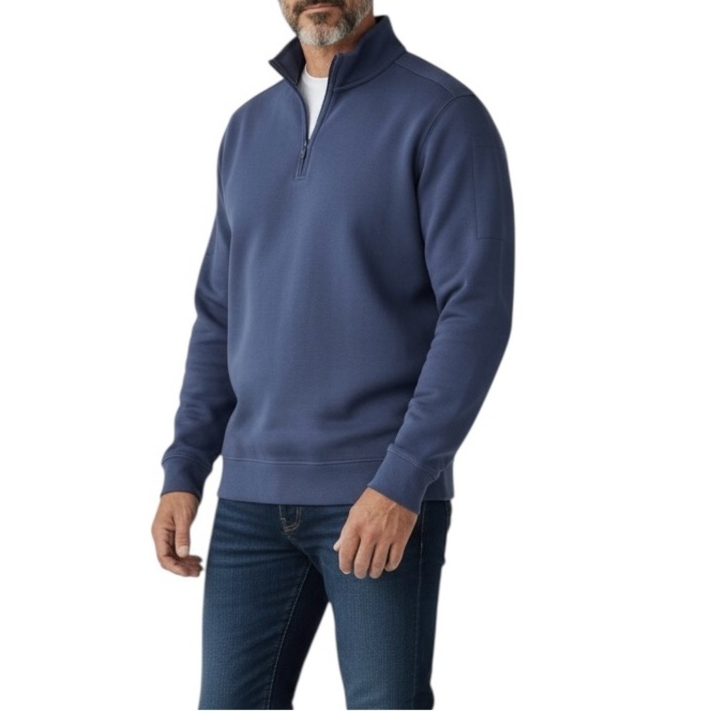 Allen Edmonds Mens 1/4 Zip Pullover Sweatshirt XL Blue Mock neck  Pima Cotton
